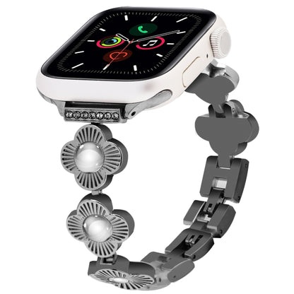 For Apple Watch Series 5 40mm Four Leaf Clover Quick-Release Metal Chain Watch Band(Black) by bashfashion