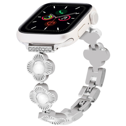 For Apple Watch Series 5 40mm Four Leaf Clover Quick-Release Metal Chain Watch Band(Silver) by bashfashion