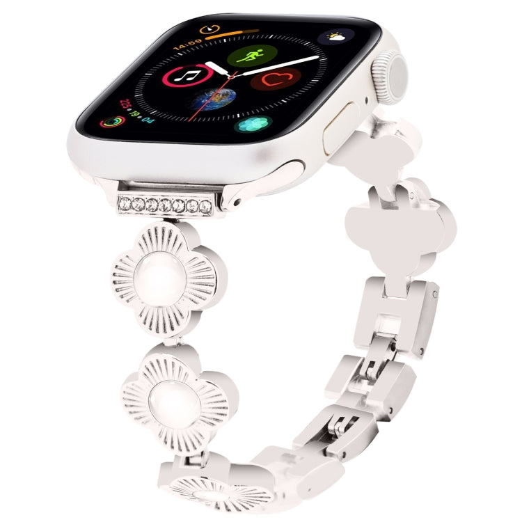 For Apple Watch Series 4 40mm Four Leaf Clover Quick-Release Metal Chain Watch Band(Starlight) by bashfashion