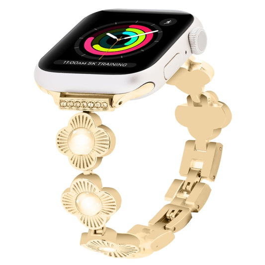 For Apple Watch Series 3 38mm Four Leaf Clover Quick-Release Metal Chain Watch Band(Gold) by bashfashion