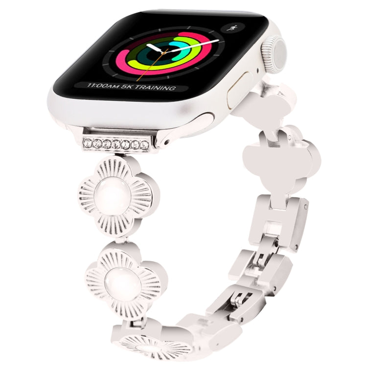 For Apple Watch Series 3 38mm Four Leaf Clover Quick-Release Metal Chain Watch Band(Starlight) by bashfashion