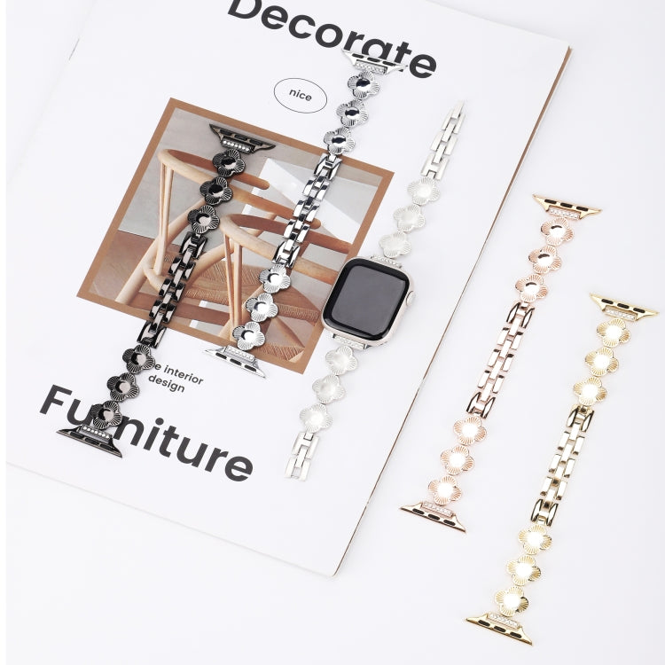 For Apple Watch Series 3 42mm Four Leaf Clover Quick-Release Metal Chain Watch Band(Black) by bashfashion