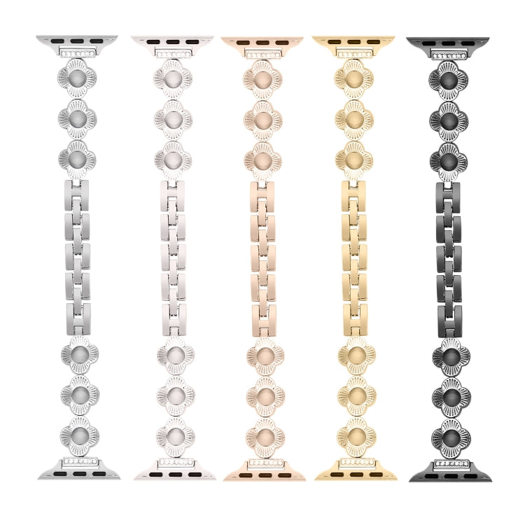 For Apple Watch Series 6 44mm Four Leaf Clover Quick-Release Metal Chain Watch Band(Rose Gold) by bashfashion