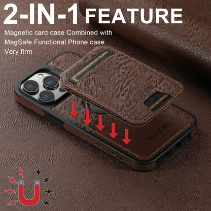 For iPhone 15 Pro Max Suteni M2 Cross-Grain MagSafe Vertical Card Back Phone Case(Brown) by Suteni