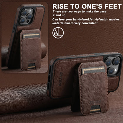 For iPhone 12 Pro Suteni M2 Cross-Grain MagSafe Vertical Card Back Phone Case(Brown) by Suteni