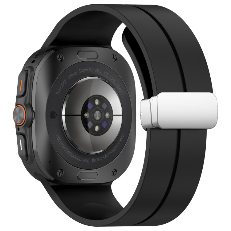 For Samsung Galaxy Watch Ultra 47mm / Ultra 2025 Groove Magnetic Folding Silver Buckle Silicone Watch Band(Black) by bashfashion