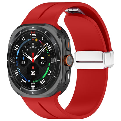 For Samsung Galaxy Watch Ultra 47mm / Ultra 2025 Groove Magnetic Folding Silver Buckle Silicone Watch Band(Red) by bashfashion