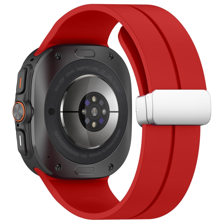 For Samsung Galaxy Watch Ultra 47mm / Ultra 2025 Groove Magnetic Folding Silver Buckle Silicone Watch Band(Red) by bashfashion