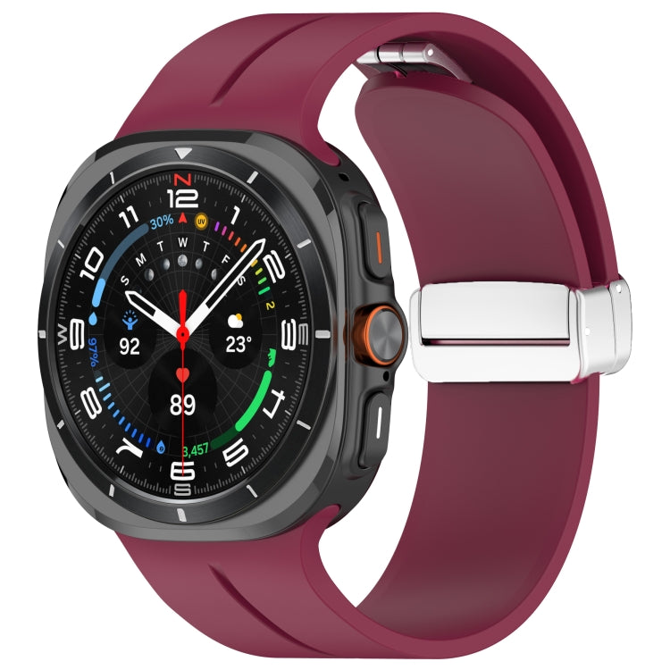 For Samsung Galaxy Watch Ultra 47mm / Ultra 2025 Groove Magnetic Folding Silver Buckle Silicone Watch Band(Wine Red) by bashfashion