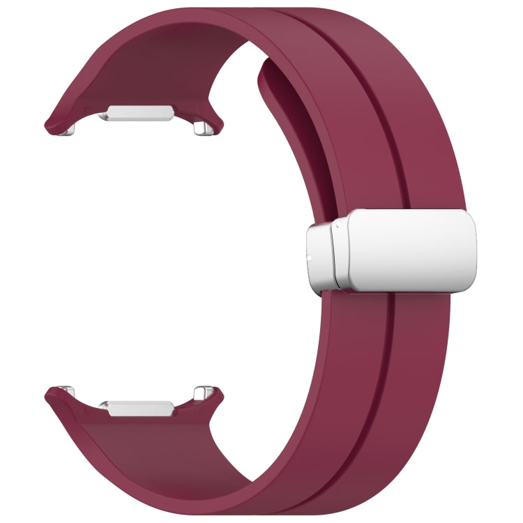 For Samsung Galaxy Watch Ultra 47mm / Ultra 2025 Groove Magnetic Folding Silver Buckle Silicone Watch Band(Wine Red) by bashfashion