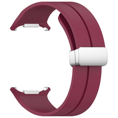 For Samsung Galaxy Watch Ultra 47mm / Ultra 2025 Groove Magnetic Folding Silver Buckle Silicone Watch Band(Wine Red) by bashfashion