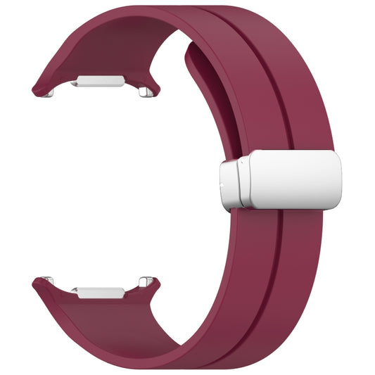 For Samsung Galaxy Watch Ultra 47mm / Ultra 2025 Groove Magnetic Folding Silver Buckle Silicone Watch Band(Wine Red) by bashfashion