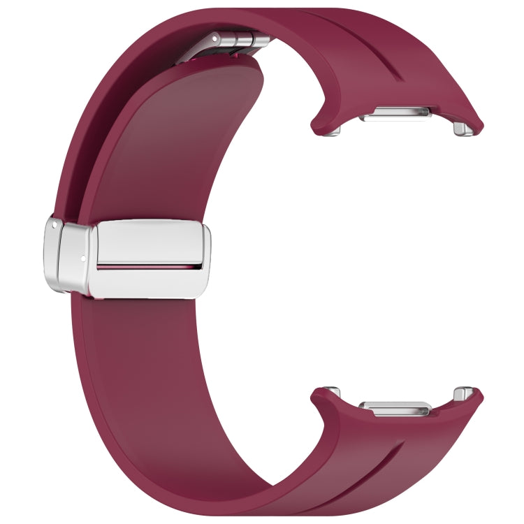 For Samsung Galaxy Watch Ultra 47mm / Ultra 2025 Groove Magnetic Folding Silver Buckle Silicone Watch Band(Wine Red) by bashfashion