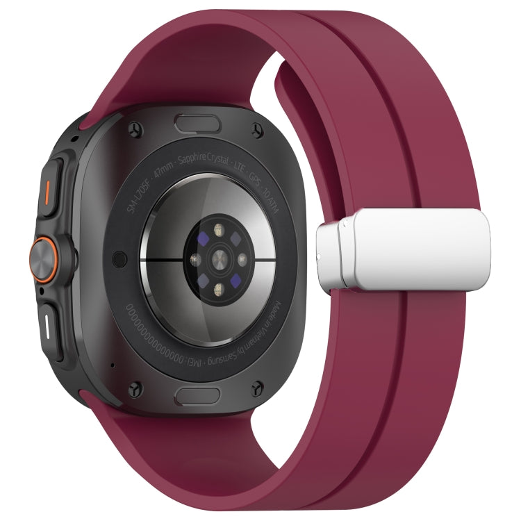 For Samsung Galaxy Watch Ultra 47mm / Ultra 2025 Groove Magnetic Folding Silver Buckle Silicone Watch Band(Wine Red) by bashfashion