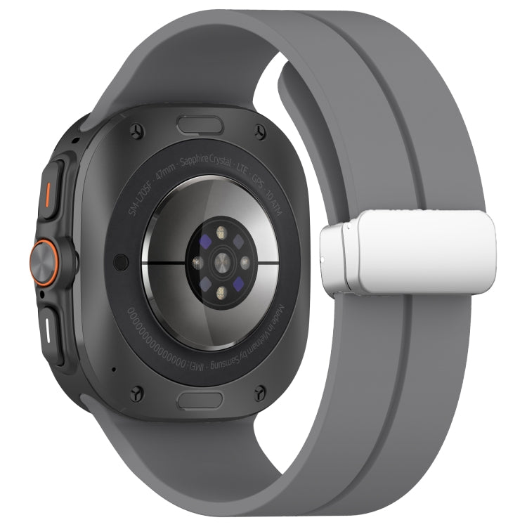 For Samsung Galaxy Watch Ultra 47mm / Ultra 2025 Groove Magnetic Folding Silver Buckle Silicone Watch Band(Dark Gray) by bashfashion