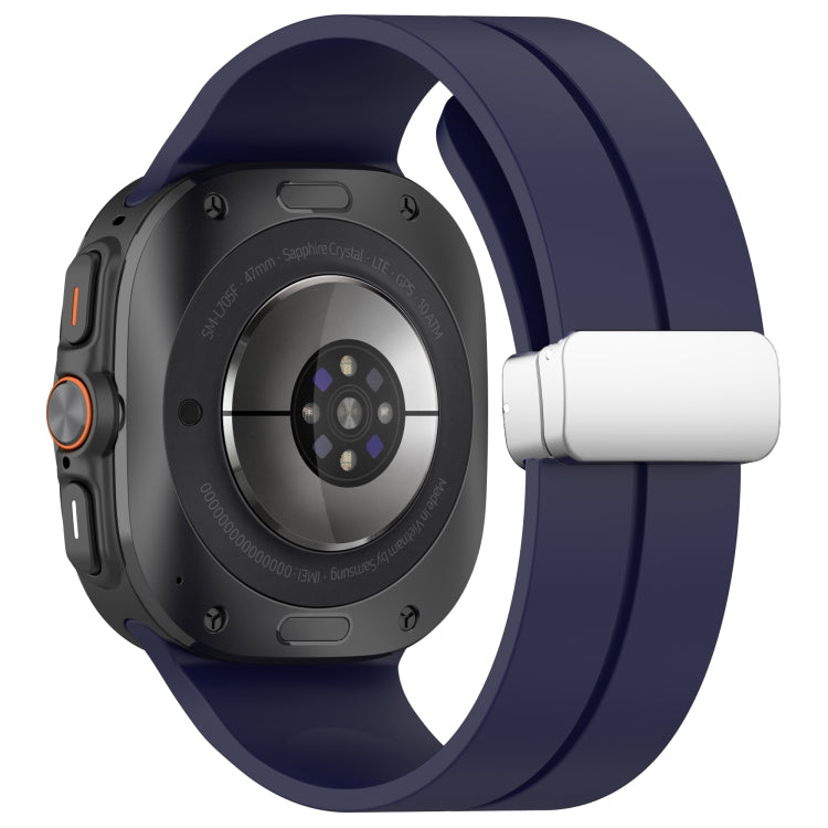 For Samsung Galaxy Watch Ultra 47mm / Ultra 2025 Groove Magnetic Folding Silver Buckle Silicone Watch Band(Dark Blue) by bashfashion