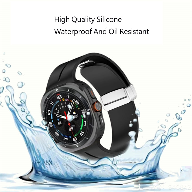 For Samsung Galaxy Watch Ultra 47mm / Ultra 2025 Groove Magnetic Folding Silver Buckle Silicone Watch Band(White) by bashfashion
