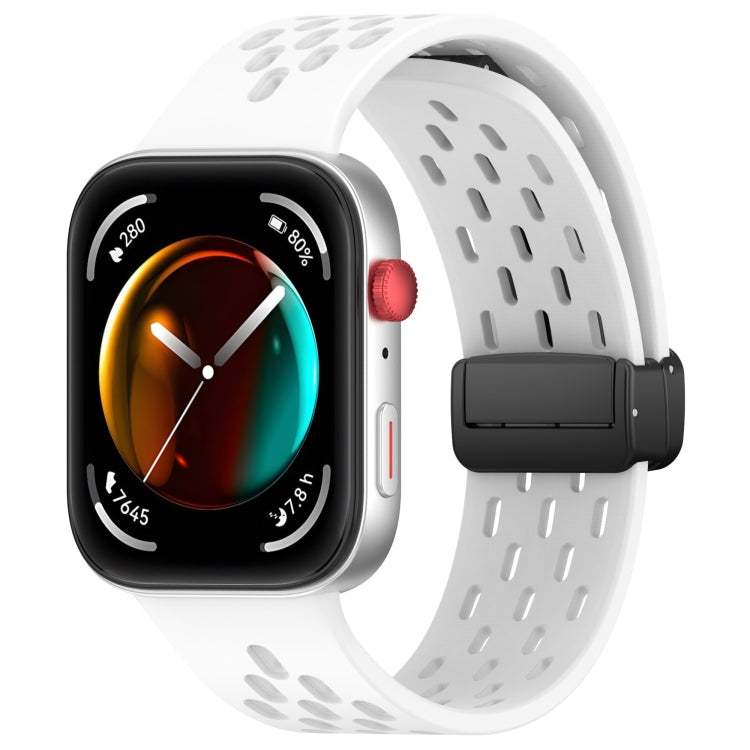 For Huawei Watch Fit4 / Fit4 Pro / Fit3 Folding Magnetic Buckle Silicone Watch Band(White) by bashfashion