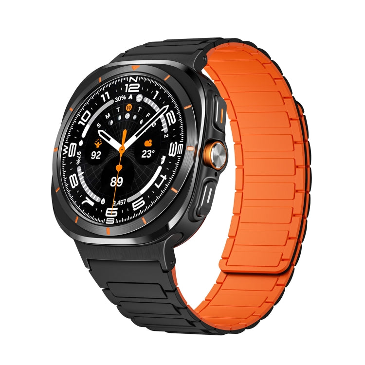For Samsung Galaxy Watch Ultra 47mm Black Connector I-shaped Magnetic Silicone Watch Band(Black Orange) by bashfashion