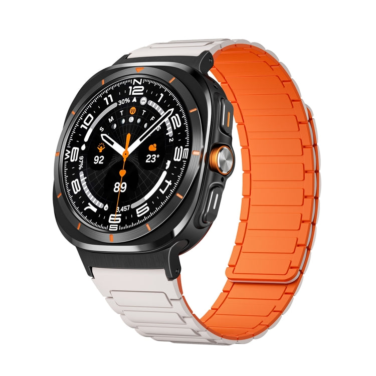 For Samsung Galaxy Watch Ultra 47mm Black Connector I-shaped Magnetic Silicone Watch Band(Starlight Orange) by bashfashion