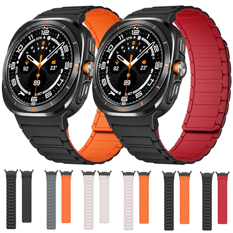 For Samsung Galaxy Watch Ultra 47mm Black Connector I-shaped Magnetic Silicone Watch Band(Gray Orange) by bashfashion