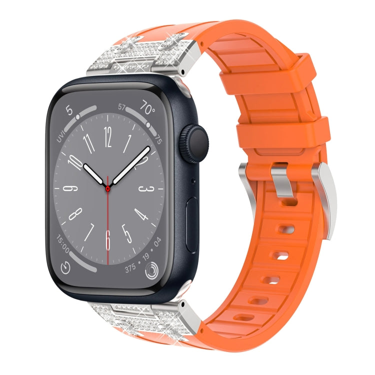 For Apple Watch Series 8 45mm Diamond Starry Sky Silicone Watch Band(Orange) by bashfashion