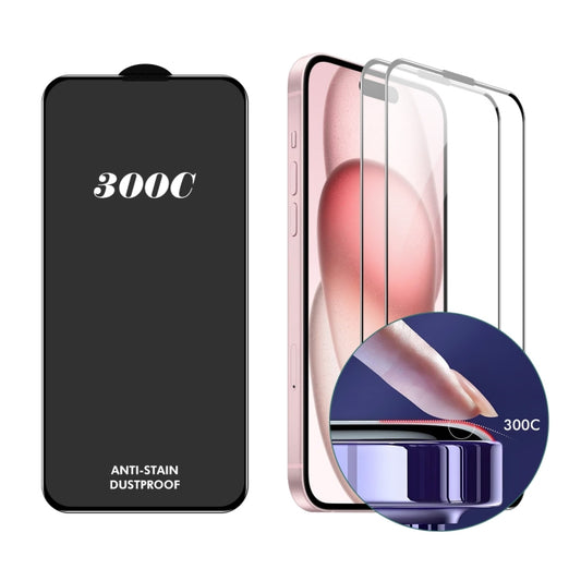 For iPhone 15 / 16 2pcs ENKAY 300C Super Large Arc Full Coverage High Aluminum-silicon Tempered Glass Film Black by ENKAY