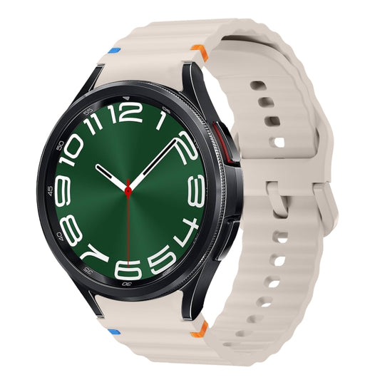 For Samsung Galaxy Watch 6 Classic Wave Pattern Stitched Silicone Watch Band(Starlight) by bashfashion