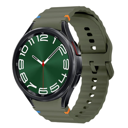 For Samsung Galaxy Watch 6 Classic Wave Pattern Stitched Silicone Watch Band(Army Green) by bashfashion