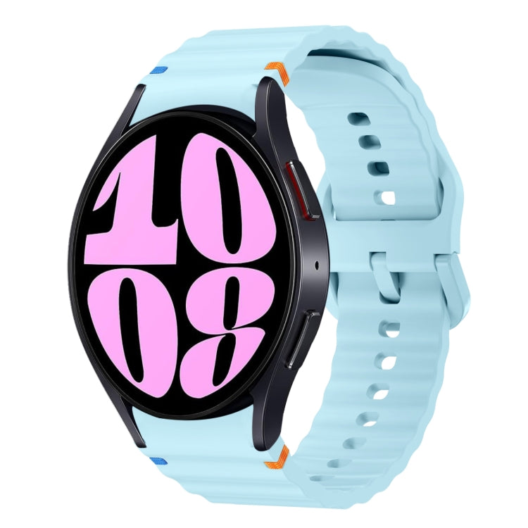 For Samsung Galaxy Watch 6 40 / 44mm Wave Pattern Stitched Silicone Watch Band(Light Blue) by bashfashion