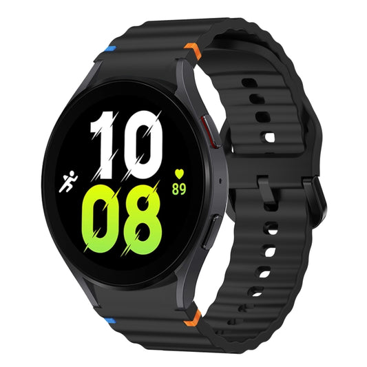 For Samsung Galaxy Watch 5 40 / 44mm Wave Pattern Stitched Silicone Watch Band(Black) by bashfashion
