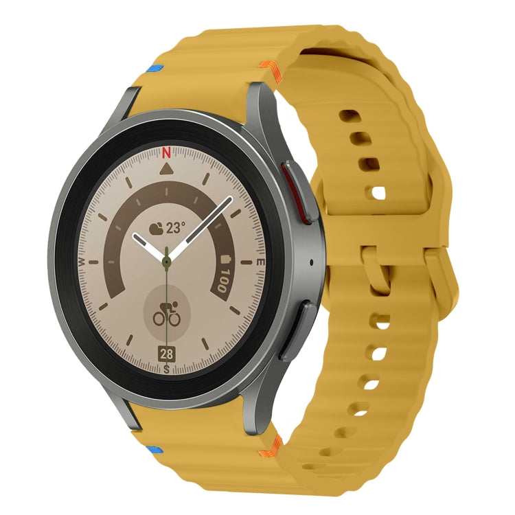For Samsung Galaxy Watch 5 Pro Wave Pattern Stitched Silicone Watch Band(Yellow) by bashfashion