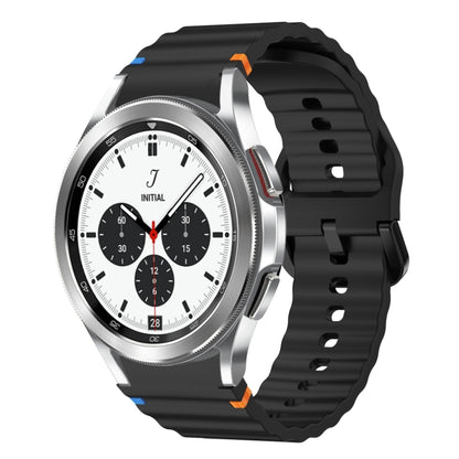 For Samsung Galaxy Watch 4 Classic 42 / 46mm Wave Pattern Stitched Silicone Watch Band(Black) by bashfashion