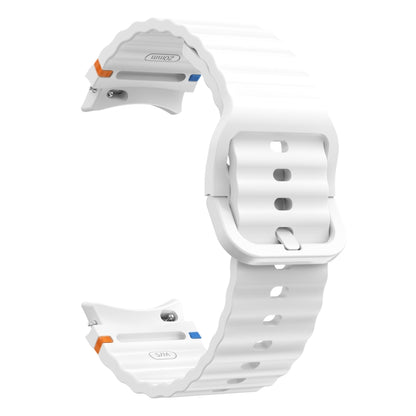 For Samsung Galaxy Watch 4 Classic 42 / 46mm Wave Pattern Stitched Silicone Watch Band(White) by bashfashion