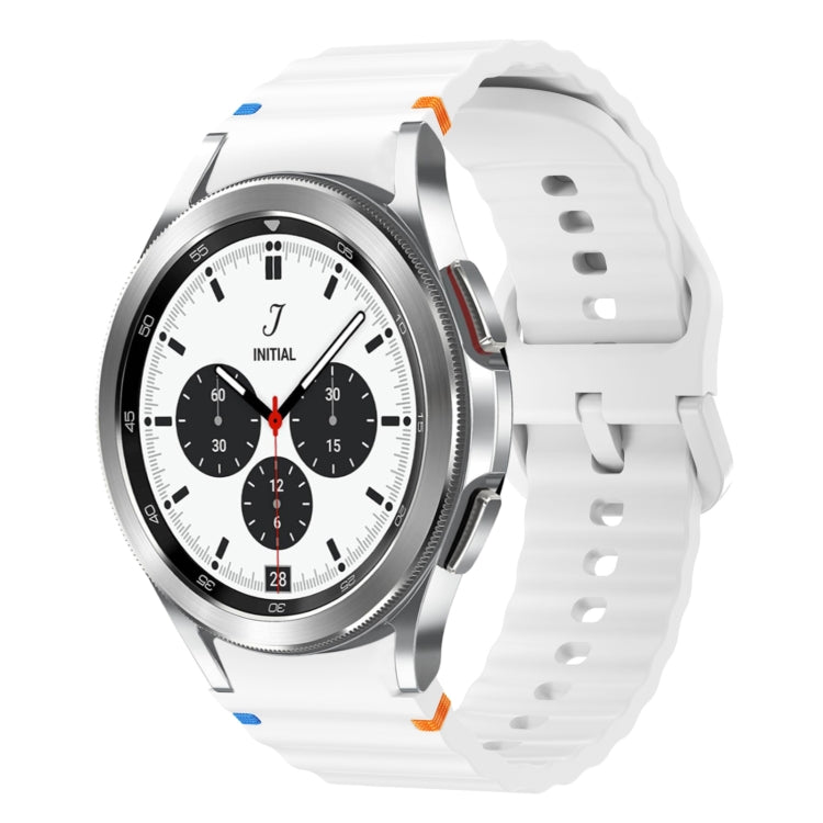 For Samsung Galaxy Watch 4 Classic 42 / 46mm Wave Pattern Stitched Silicone Watch Band(White) by bashfashion