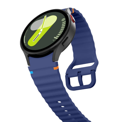For Samsung Galaxy Watch 4 Classic 42 / 46mm Wave Pattern Stitched Silicone Watch Band(Dark Blue) by bashfashion