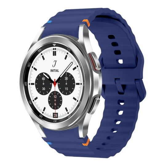 For Samsung Galaxy Watch 4 Classic 42 / 46mm Wave Pattern Stitched Silicone Watch Band(Dark Blue) by bashfashion