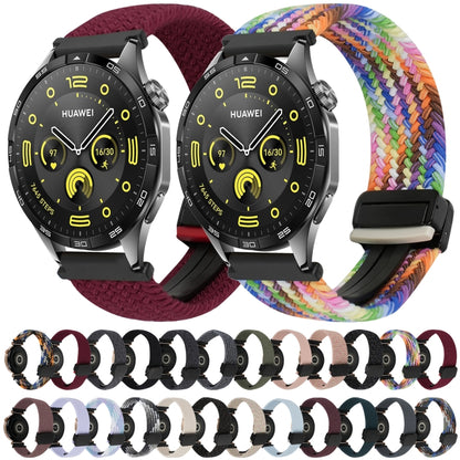For Huawei Watch GT4 46mm 22mm Magnetic Buckle Braided Watch Band(Black Sand Red) by bashfashion