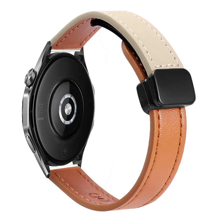 22mm Slim Magnetic Buckle Microfiber Leather Watch Band For Huawei Watch GT4 46mm(Aimaorange+Cream Apricot) by bashfashion