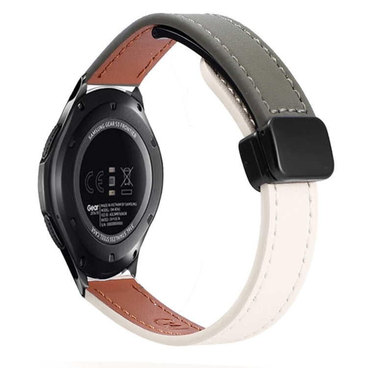For Samsung Galaxy Gear S3 Frontier 22mm Slim Magnetic Buckle Microfiber Leather Watch Band(Apricot+Avocado Green) by bashfashion