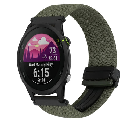 For Garmin Forerunner 255S 18mm Magnetic Buckle Braided Watch Band(Olive Green) by bashfashion