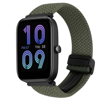 For Amazfit Bip 3 Magnetic Buckle 20mm Braided Watch Band(Olive Green) by bashfashion