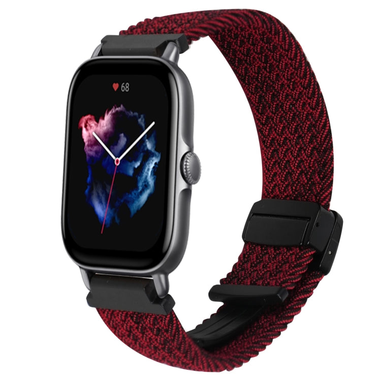 For Amazfit GTS 3 Magnetic Buckle 20mm Braided Watch Band(Black Sand Red) by bashfashion