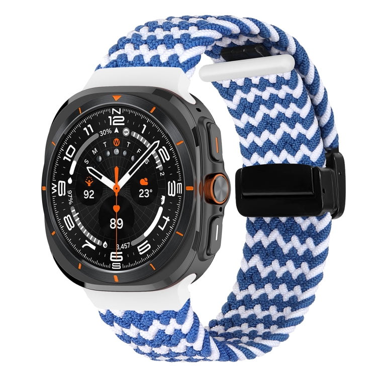 For Samsung Galaxy Watch Ultra 47mm Fold Magnetic Buckle Braided Watch Band(Wavy Pattern Blue White) by bashfashion