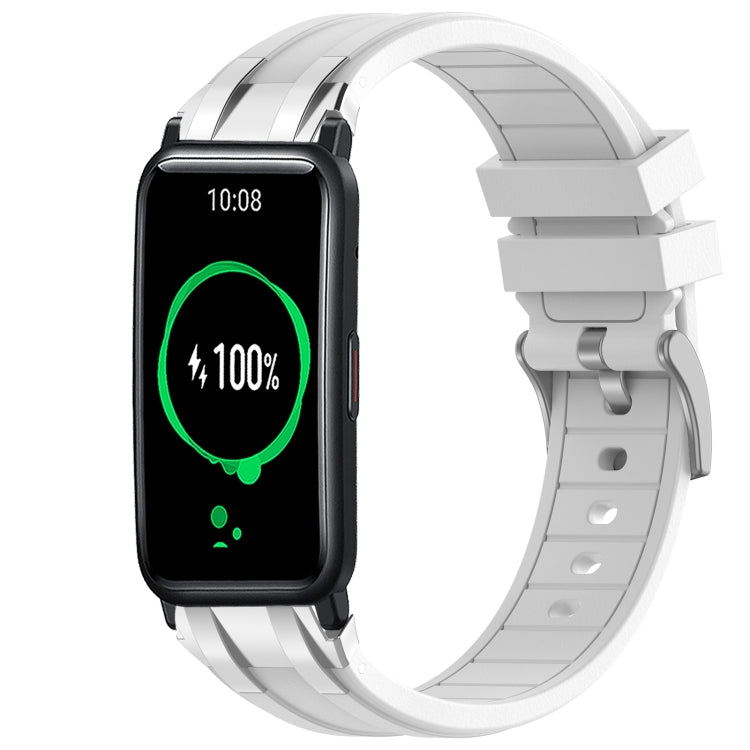 For Honor Watch ES 20mm Quick Release Silver Buckle Royal Silicone Watch Band(White) by bashfashion
