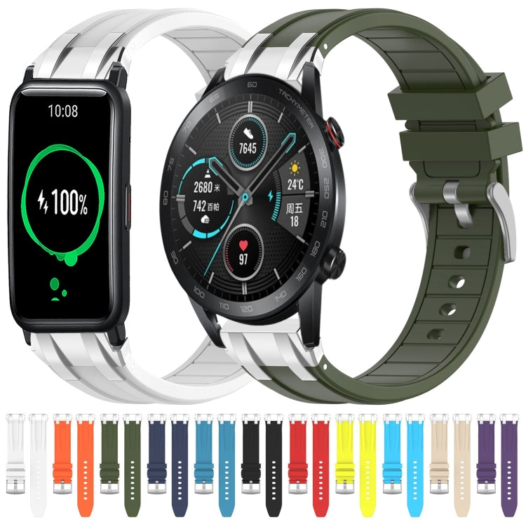 For Honor Watch ES 20mm Quick Release Silver Buckle Royal Silicone Watch Band(White) by bashfashion