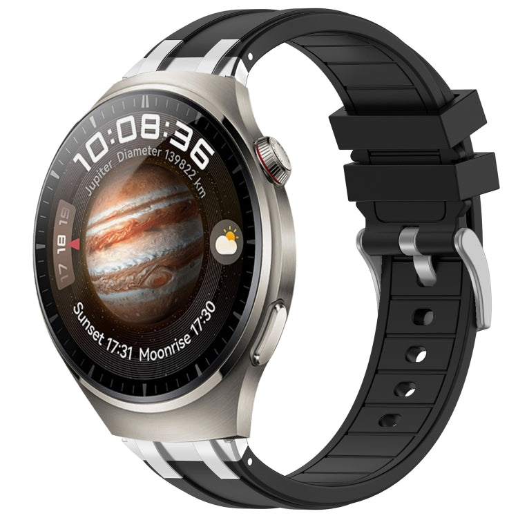 For Huawei Watch 4 22mm Quick Release Silver Buckle Royal Silicone Watch Band(Black) by bashfashion