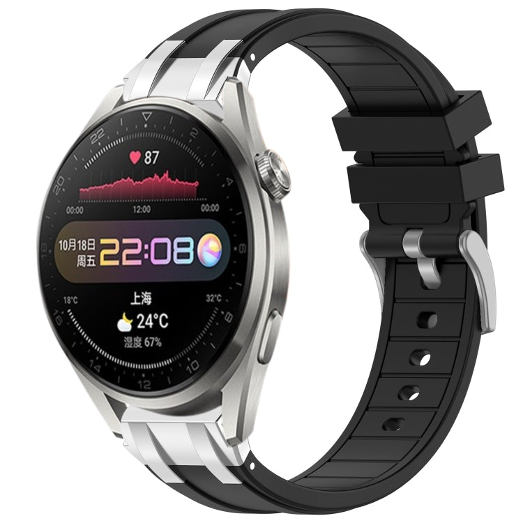 For Huawei Watch3 Pro 22mm Quick Release Silver Buckle Royal Silicone Watch Band(Black) by bashfashion