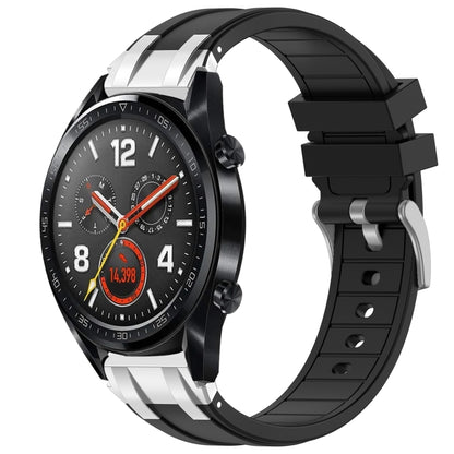 For Huawei Watch GT 22mm Quick Release Silver Buckle Royal Silicone Watch Band(Black) by bashfashion
