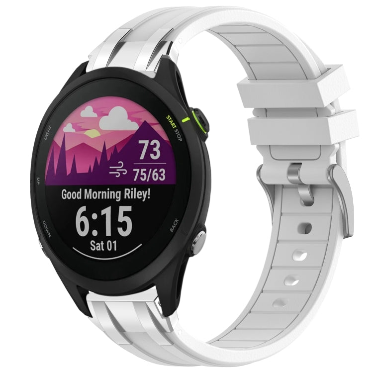 For Garmin Forerunner 255 Music 22mm Quick Release Silver Buckle Royal Silicone Watch Band(White) by bashfashion